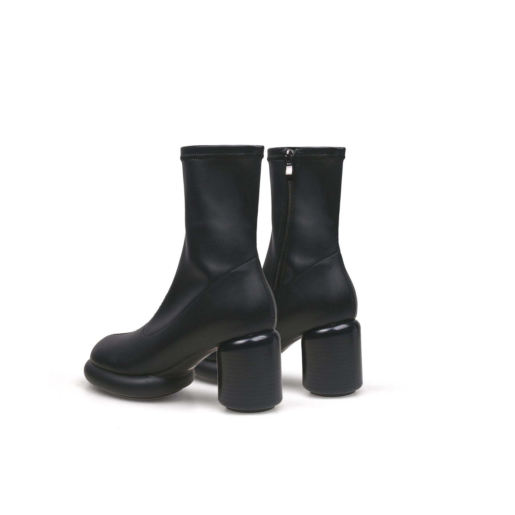 JADY ROSE | BLACK LEATHER BLOCK HEEL SOCK BOOT