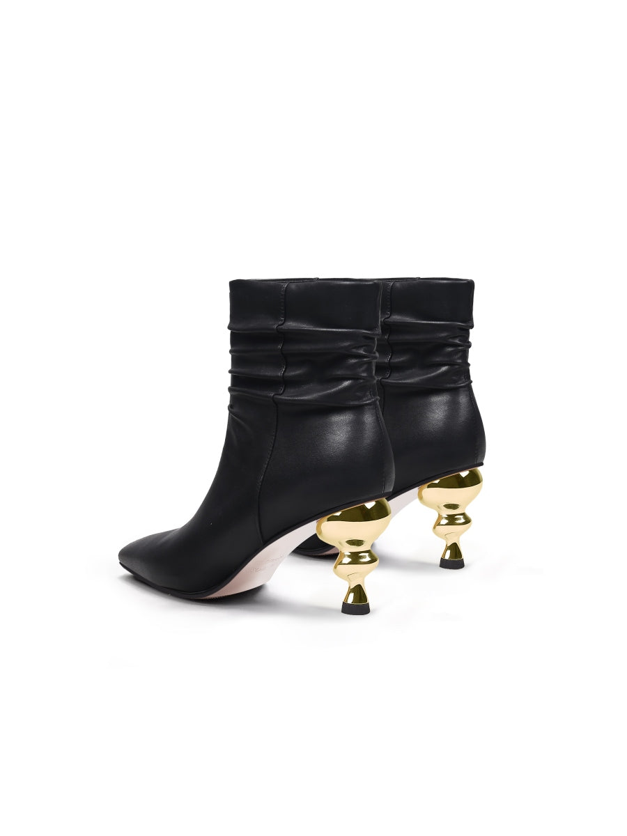 JadyRose | Slouchy Gold Kettle Heeled Black Ankle Boot