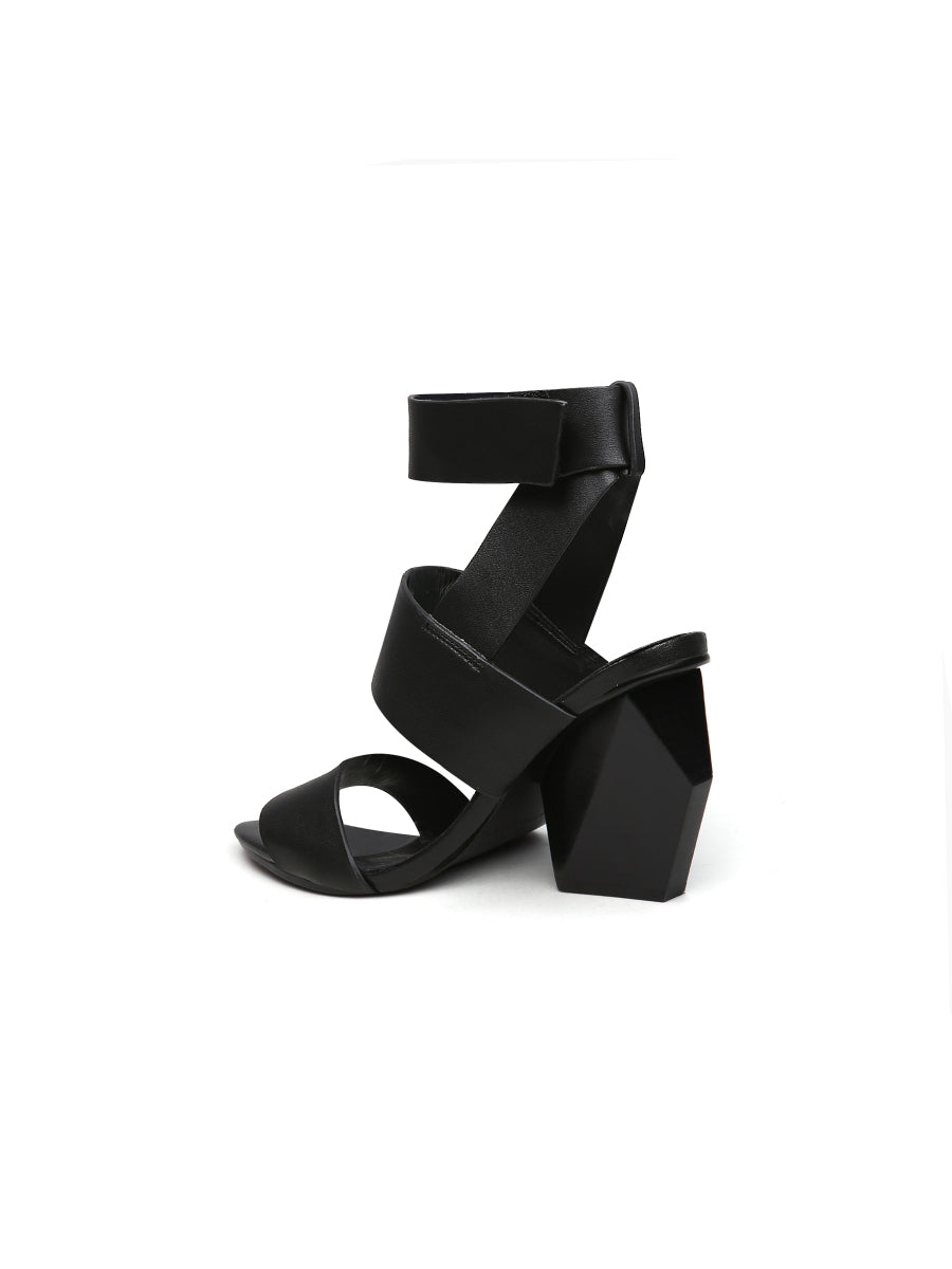 JadyRose | REEMA Block Heel Sawdust Leather Gladiator - Black