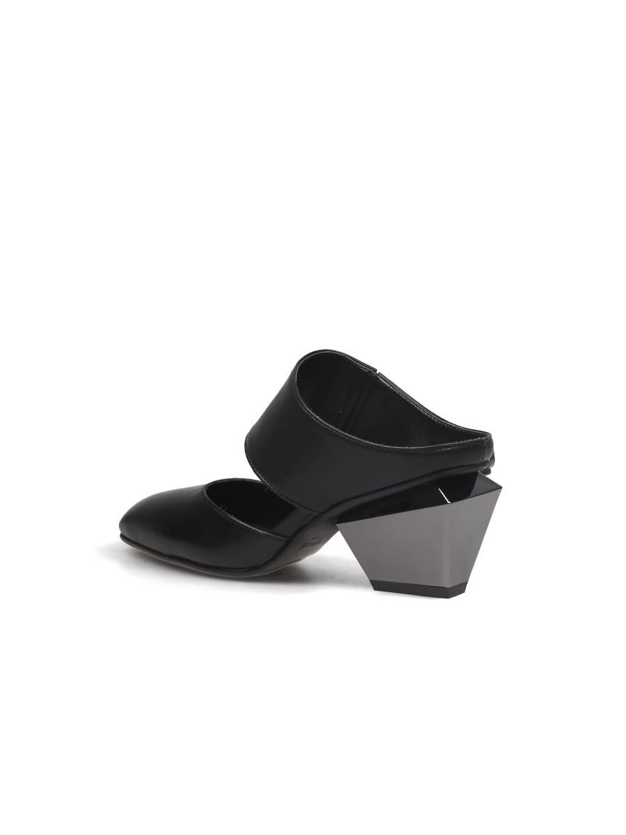 JadyRose | TINA Geometric Heel Black Leather Sandal