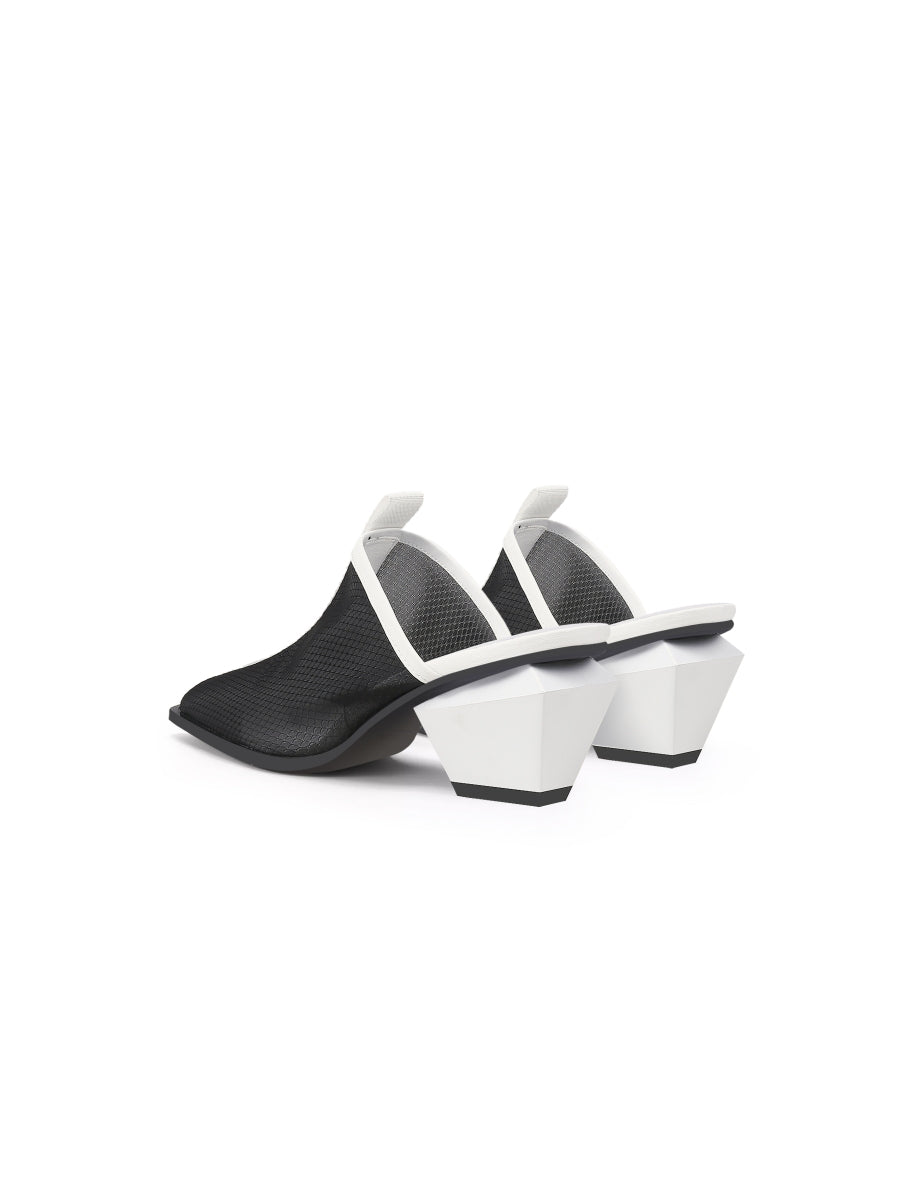 JadyRose | Geometry Block Point Toe Mid Heel Mules - Black