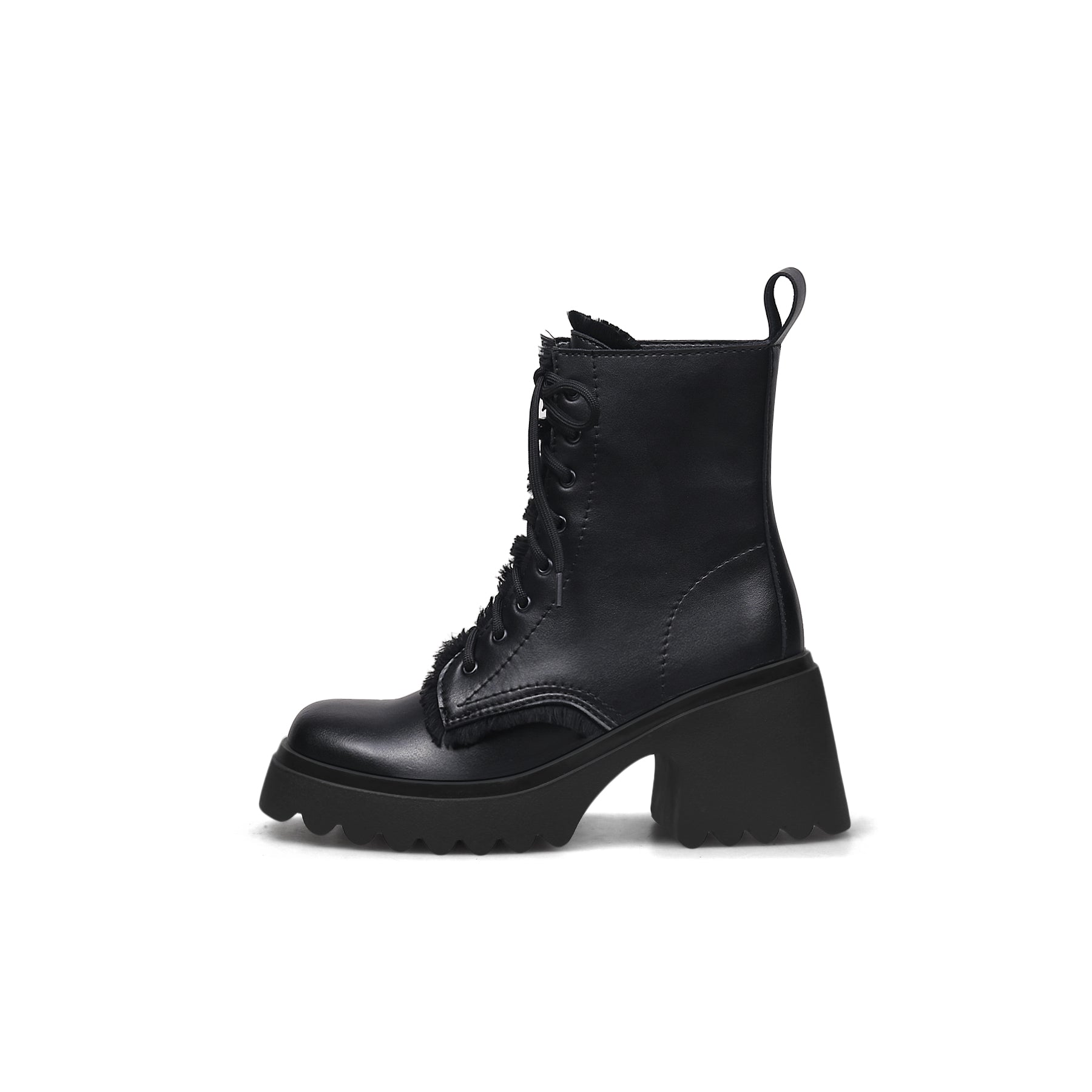 JADY ROSE | BLACK LEATHER MANE TRIM COMBAT BOOT