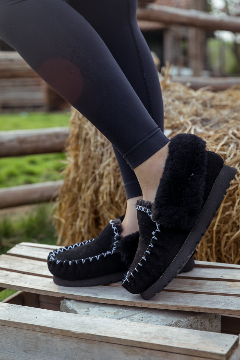 SMAIBULUN Ugg | WOOL LINED SUEDE TASMAN SLIPPER MOCCASIN - BLACK