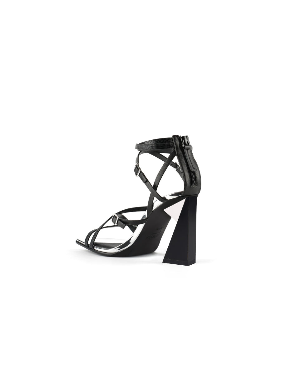 JadyRose | CHARLI Black Cross Straps Leather Heel