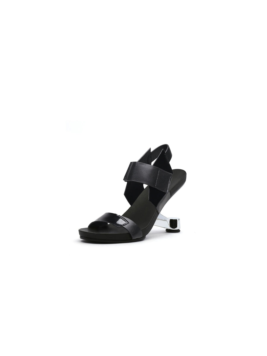 JADYROSE | TASH BLACK LEATHER ELEVATOR HEEL SANDAL