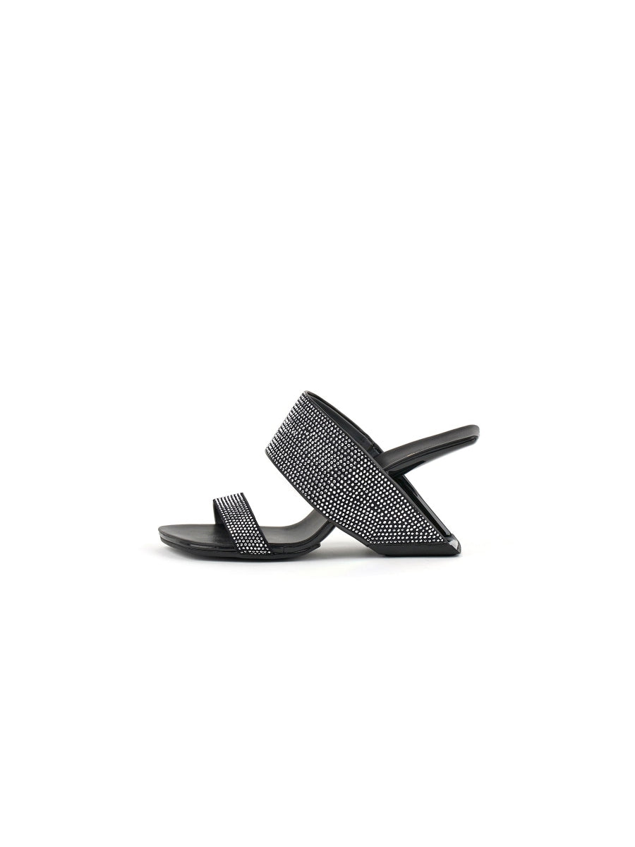 JADYROSE | ADALINA RHINESTONE BLACK LEATHER SLIDE