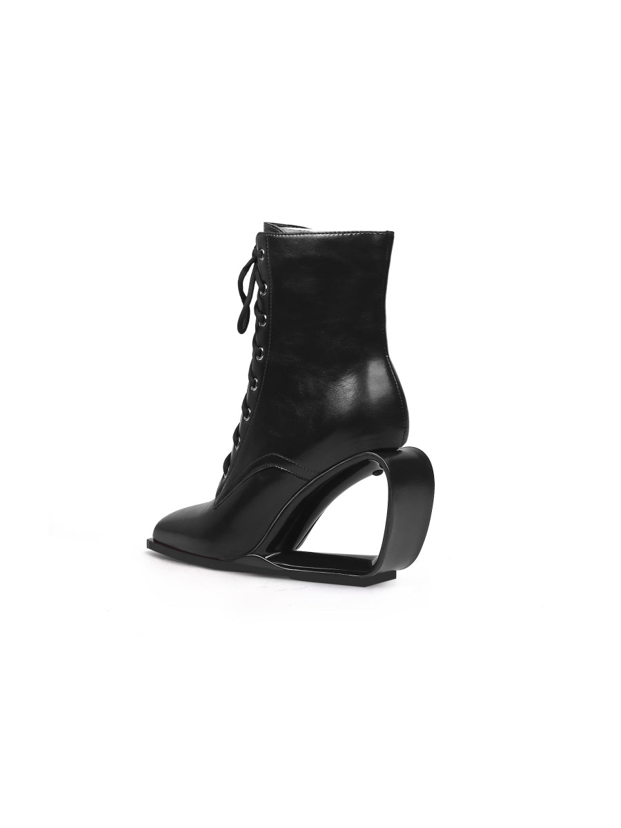 JadyRose | Elevator Wedge-Heel Shoelace Back Leather Boot