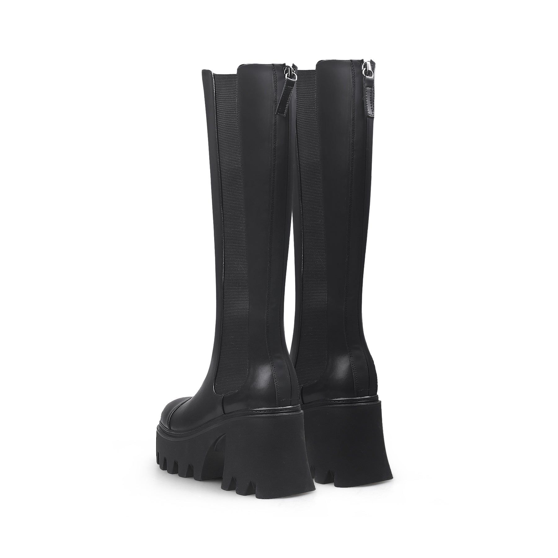 JADY ROSE | CHUNKY HEEL KNEE HIGH LEATHER BOOT - BLACK