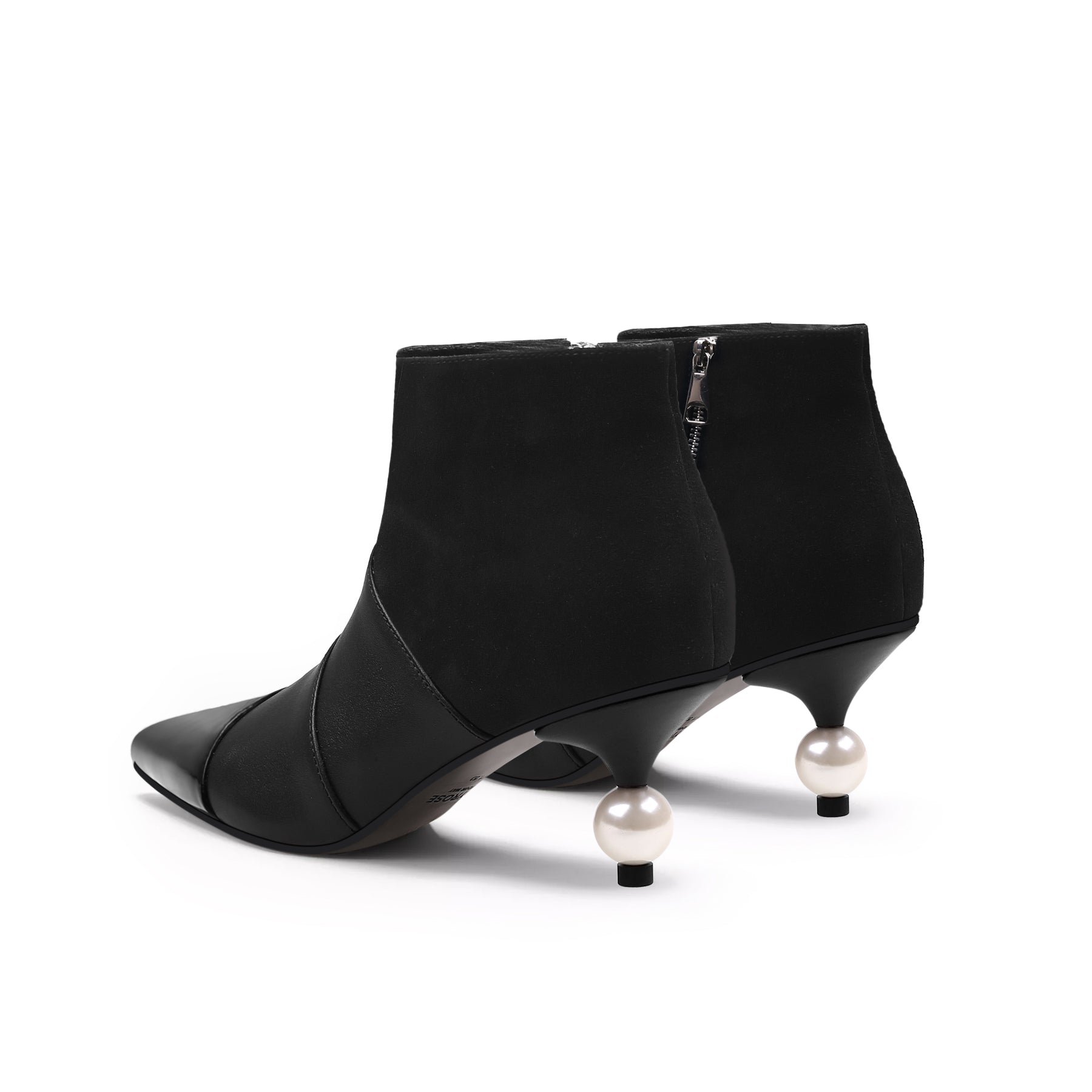 JADY ROSE | PEARL KITTEN HEEL LEATHER BOOTIE - BLACK