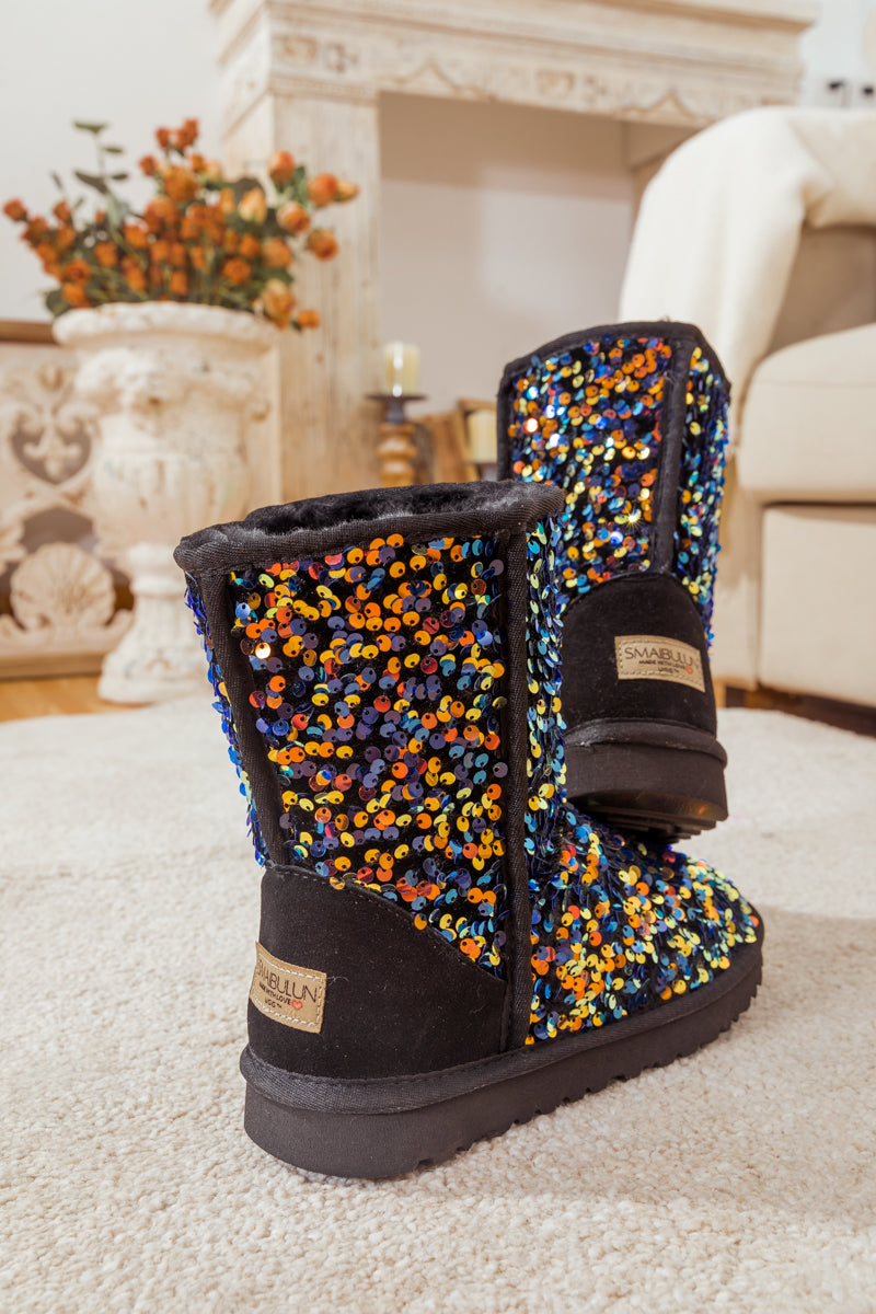 SMAIBULUN Ugg | SHIMMERING SEQUINS BLING BOOT - BLACK