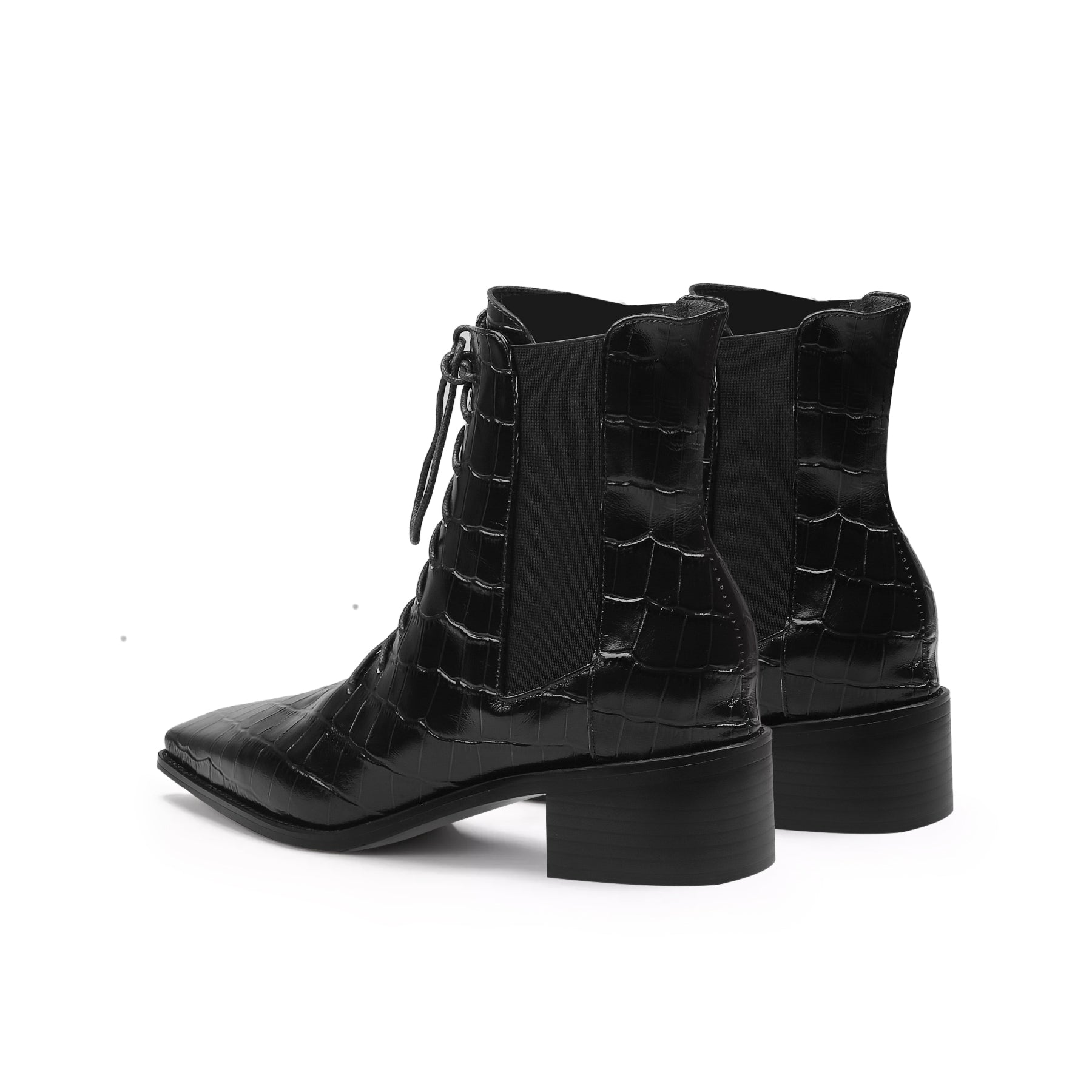 JADY ROSE | CROC-EMBOSSED LEATHER BOOT - BLACK