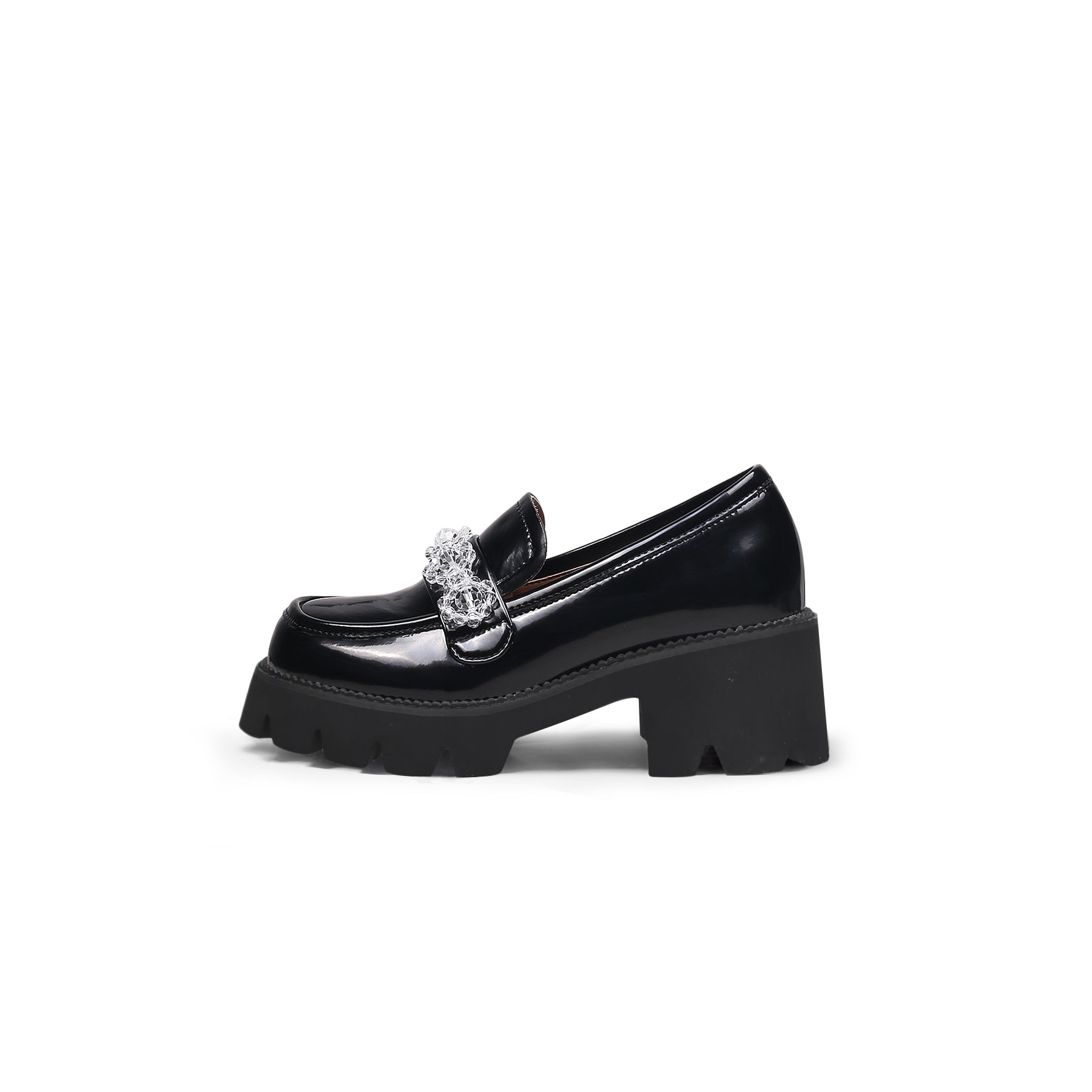 JADYROSE | CRYSTAL DECO GLOSSY LEATHER LOAFER BLACK