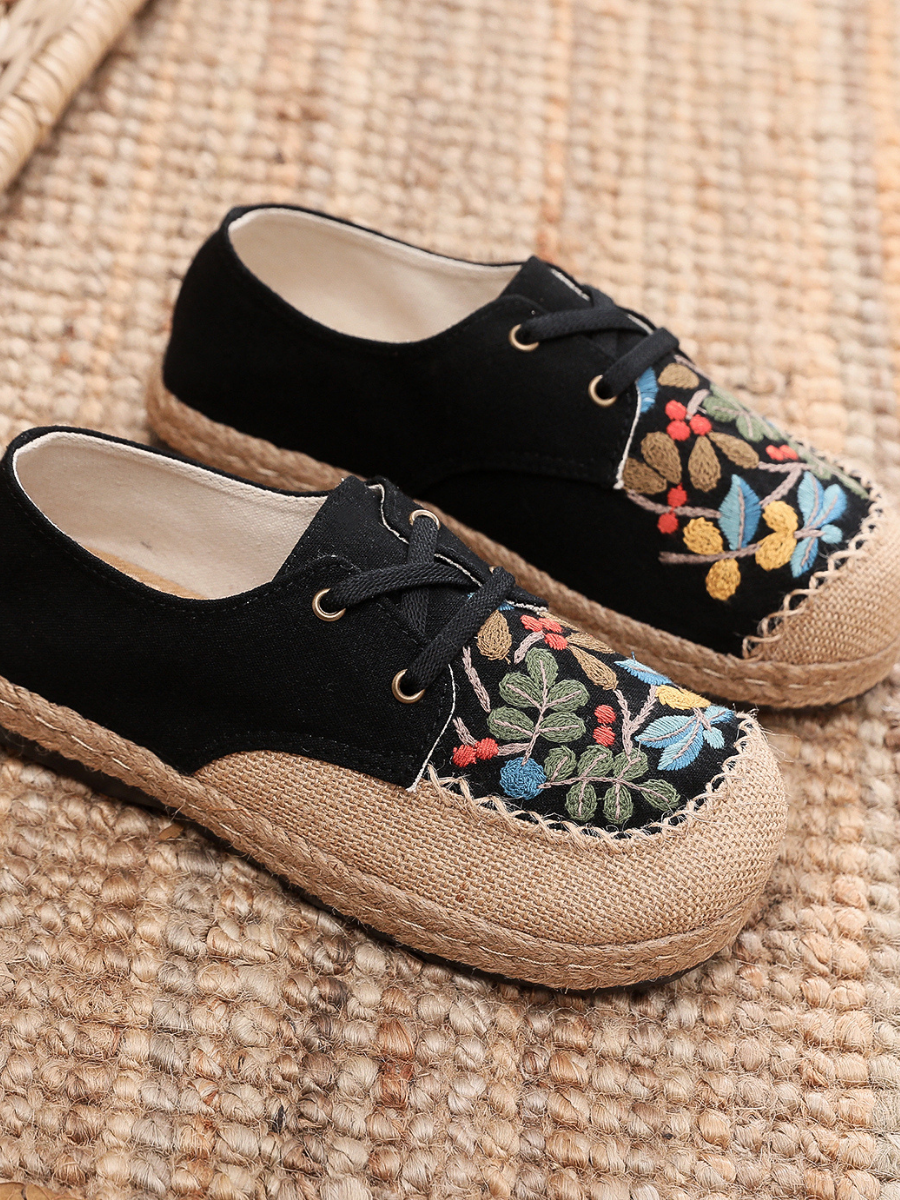 Cactus Rose | Playground Embroidered Linen Boat Shoes - Black