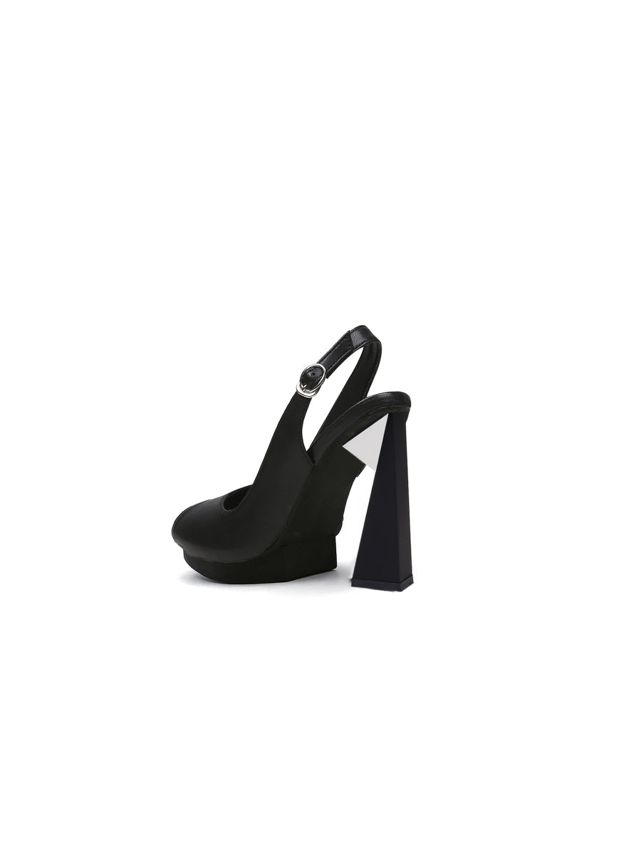 JadyRose | Peep-Toe Black Leather Classic Slingback