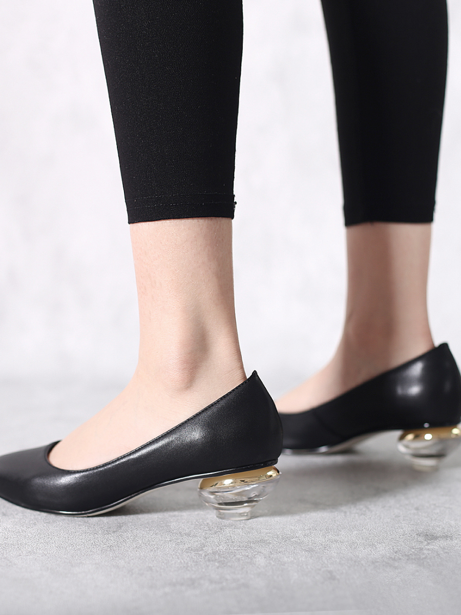 JadyRose | Genuine Leather Black & Crystal Bowl-Heel Pump