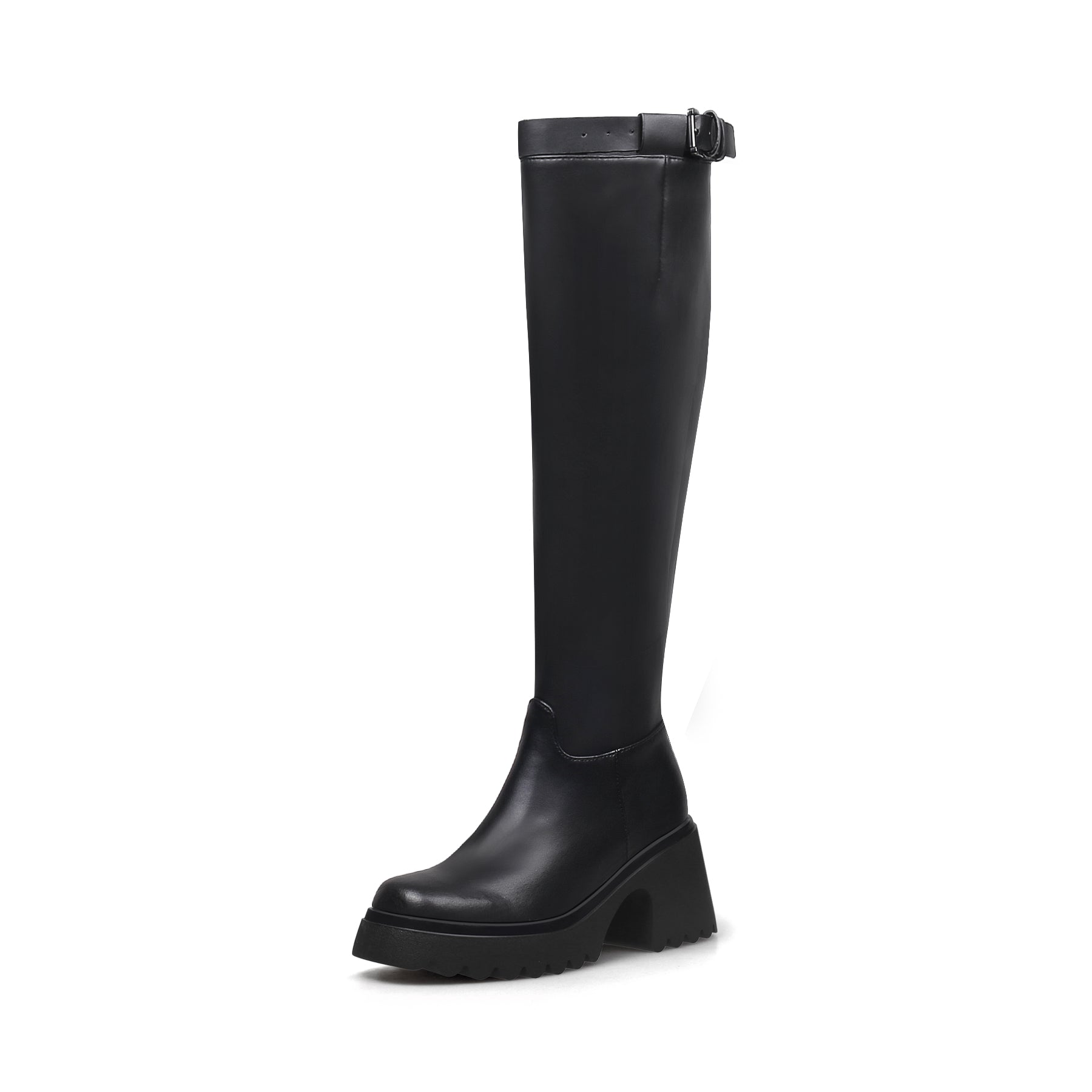 JADY ROSE | LUG SOLE KNEE HIGH LEATHER BOOT - BLACK