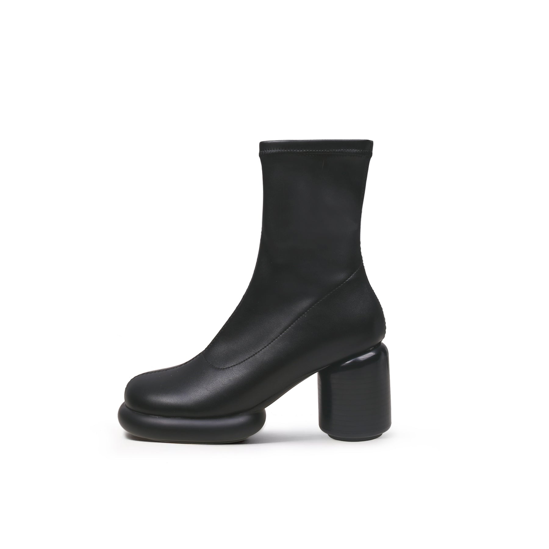 JADY ROSE | BLACK LEATHER BLOCK HEEL SOCK BOOT