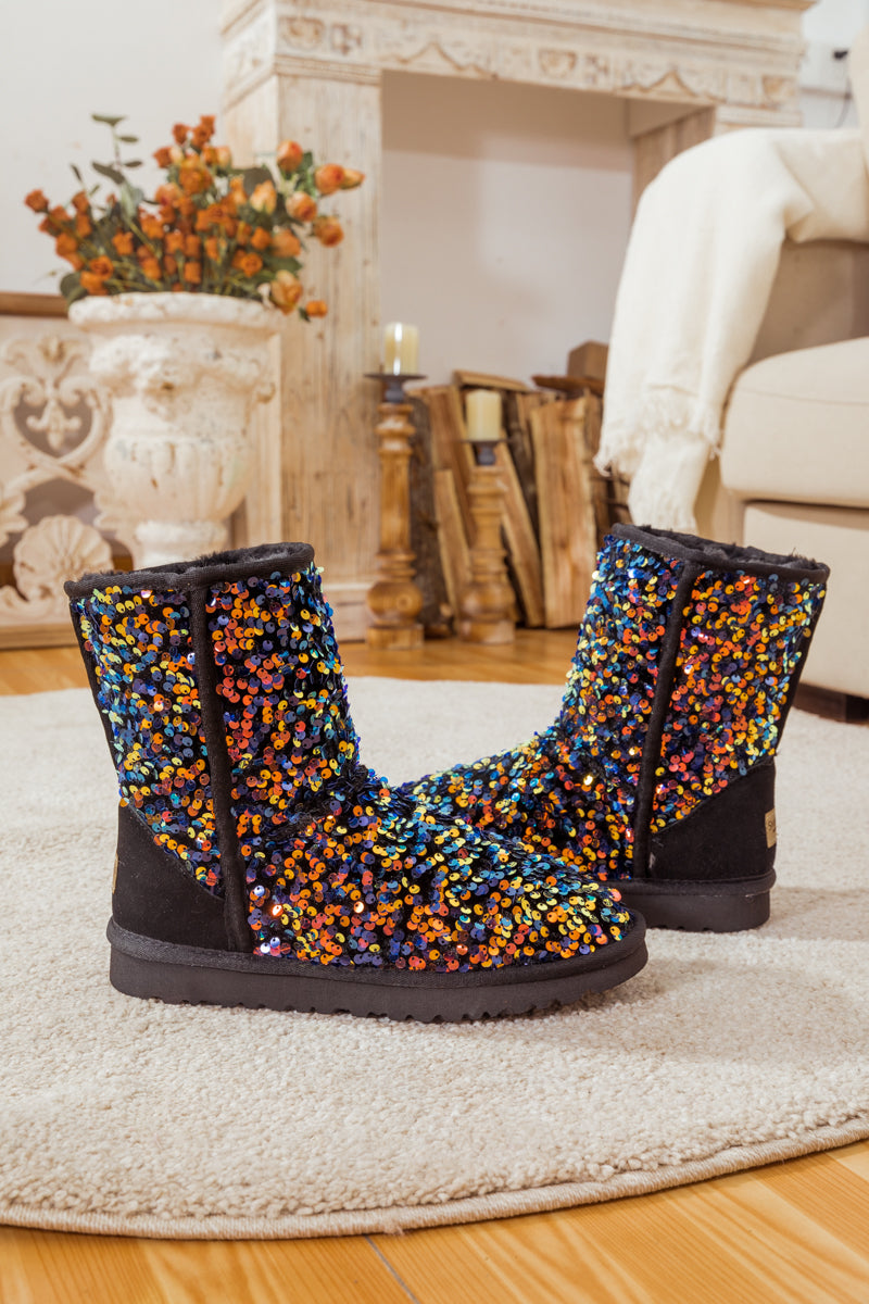 SMAIBULUN Ugg | SHIMMERING SEQUINS BLING BOOT - BLACK