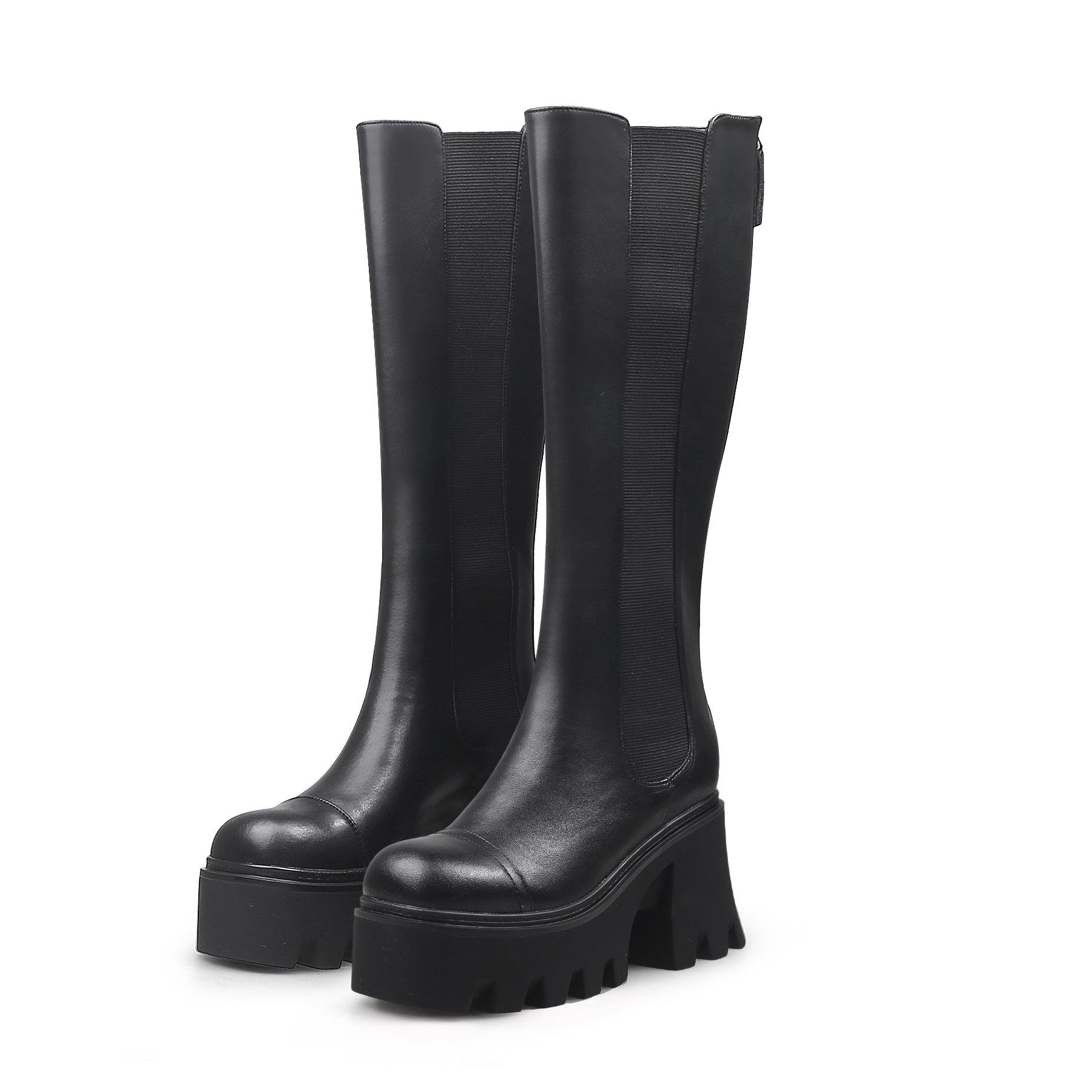 JADY ROSE | CHUNKY HEEL KNEE HIGH LEATHER BOOT - BLACK