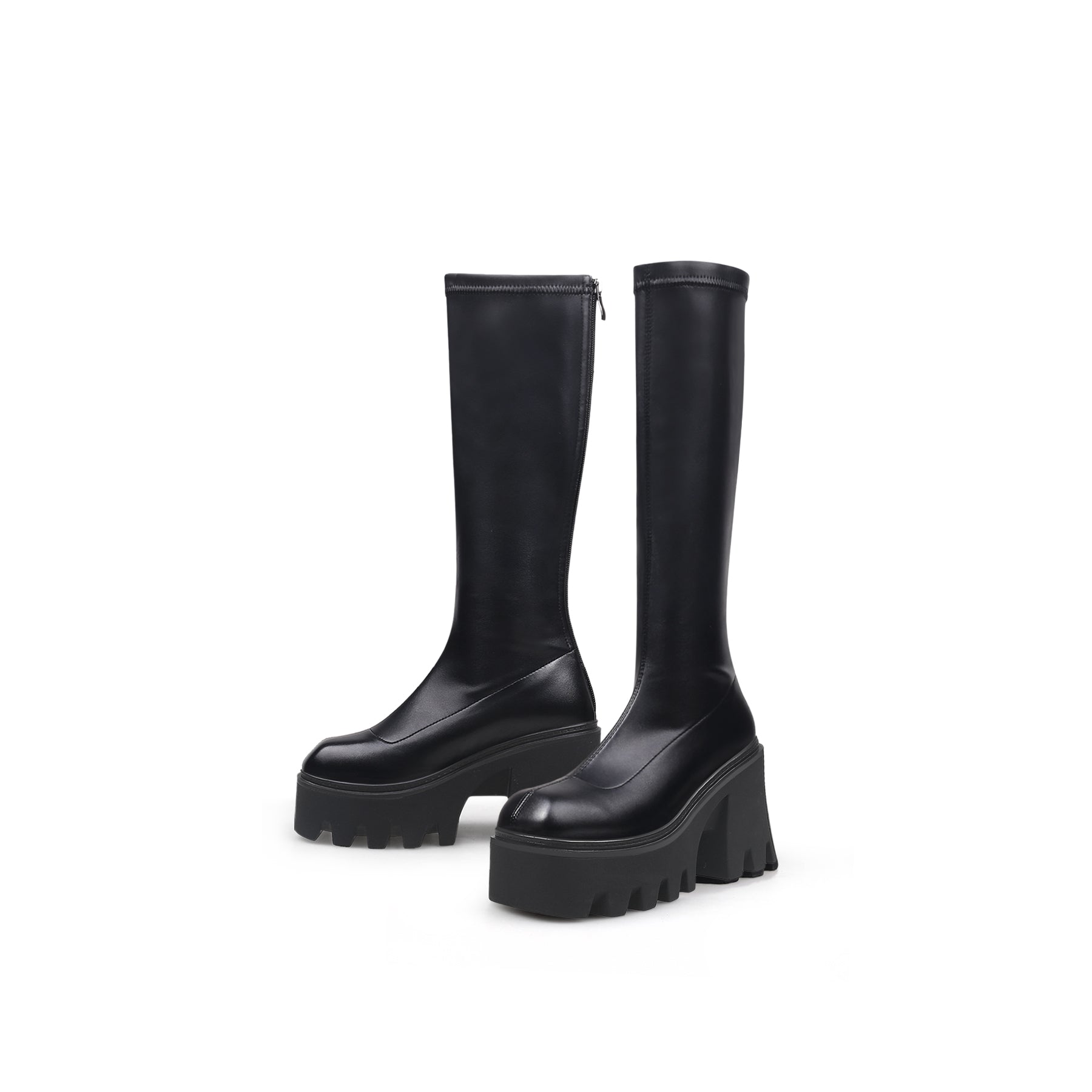 JADY ROSE | LUG SOLE KNEE HIGH LEATHER BOOT - BLACK