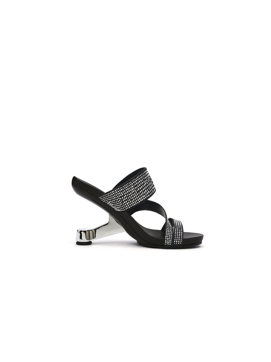 JADYROSE | RHINESTONE CUT OUT BLACK LEATHER HEEL