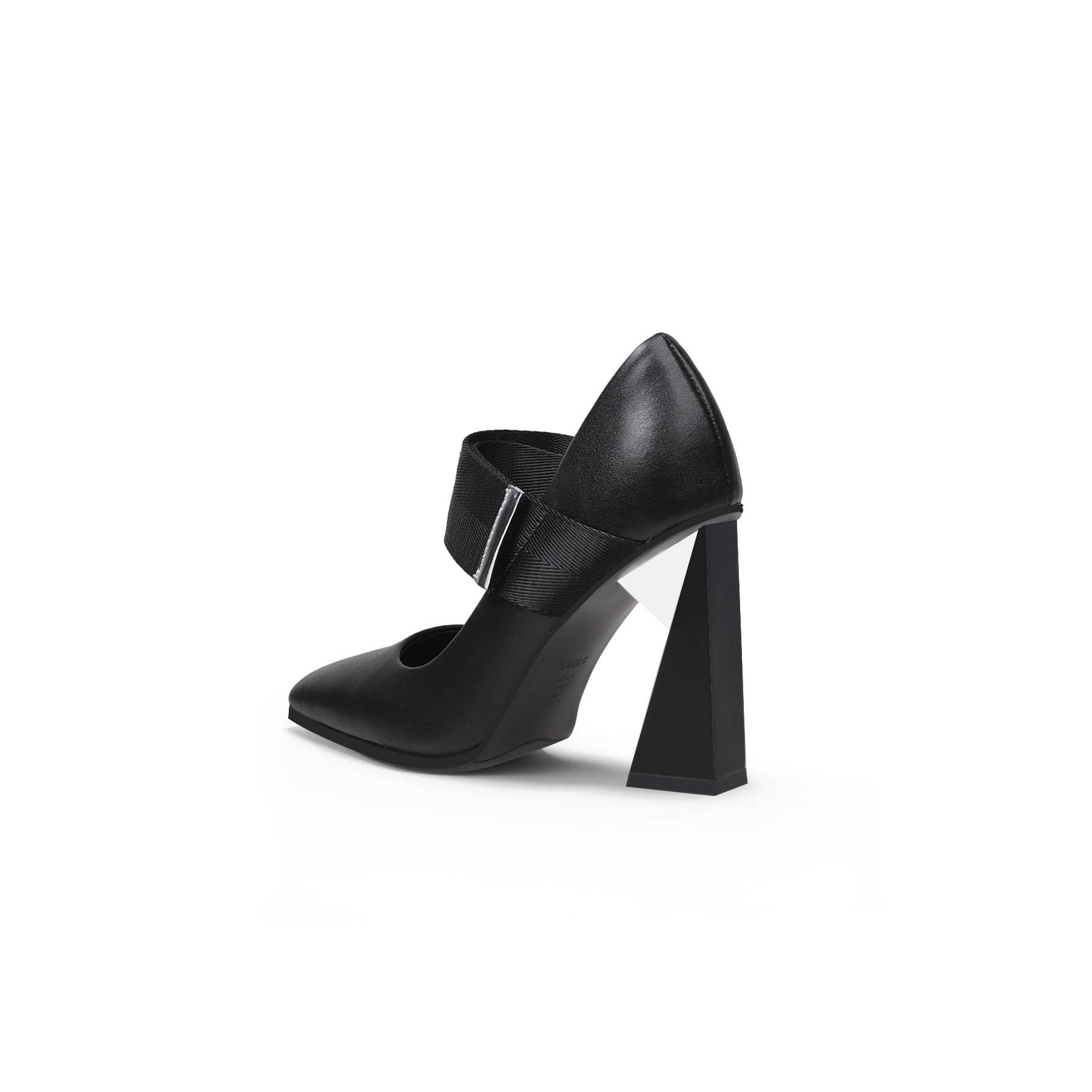 JADYROSE | GEOMETRIC HEEL LEATHER MARY JANE BLACK