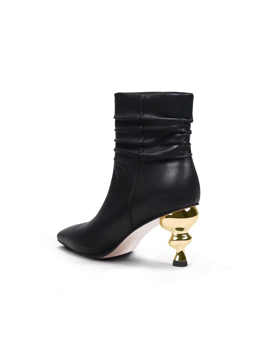 JadyRose | Slouchy Gold Kettle Heeled Black Ankle Boot