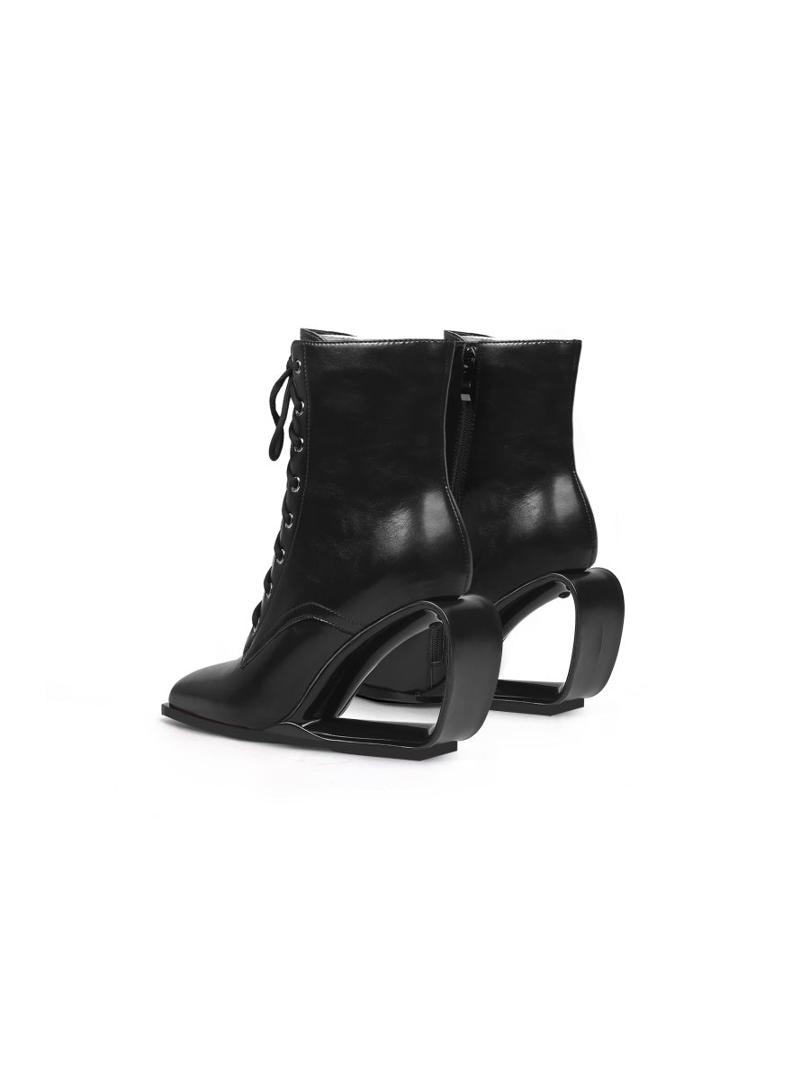 JadyRose | Elevator Wedge-Heel Shoelace Back Leather Boot