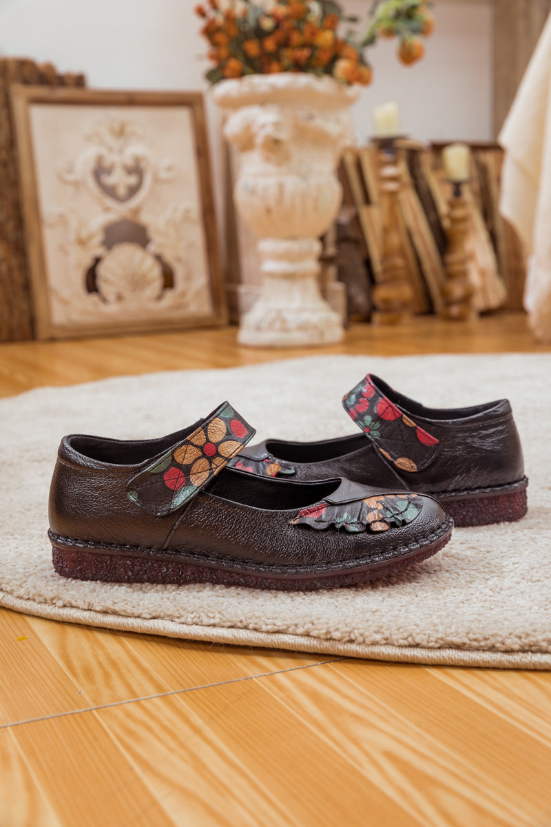 RUMOUR HAS IT| FLORAL PATTERN LEATHER MARY JANE  - BLACK