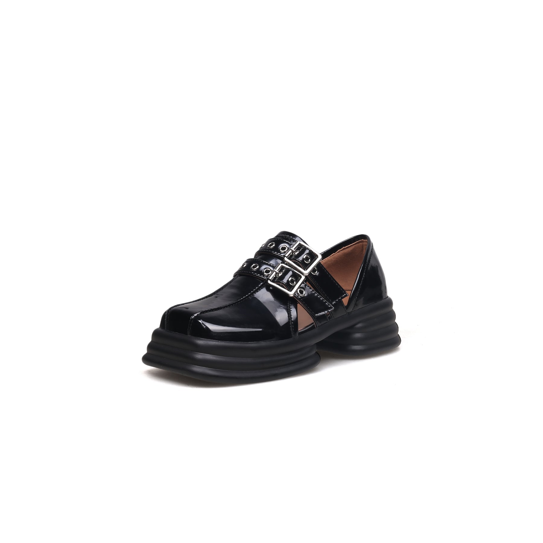 JADYROSE | GLOSSY LEATHER CUT-OUT LOAFER BLACK