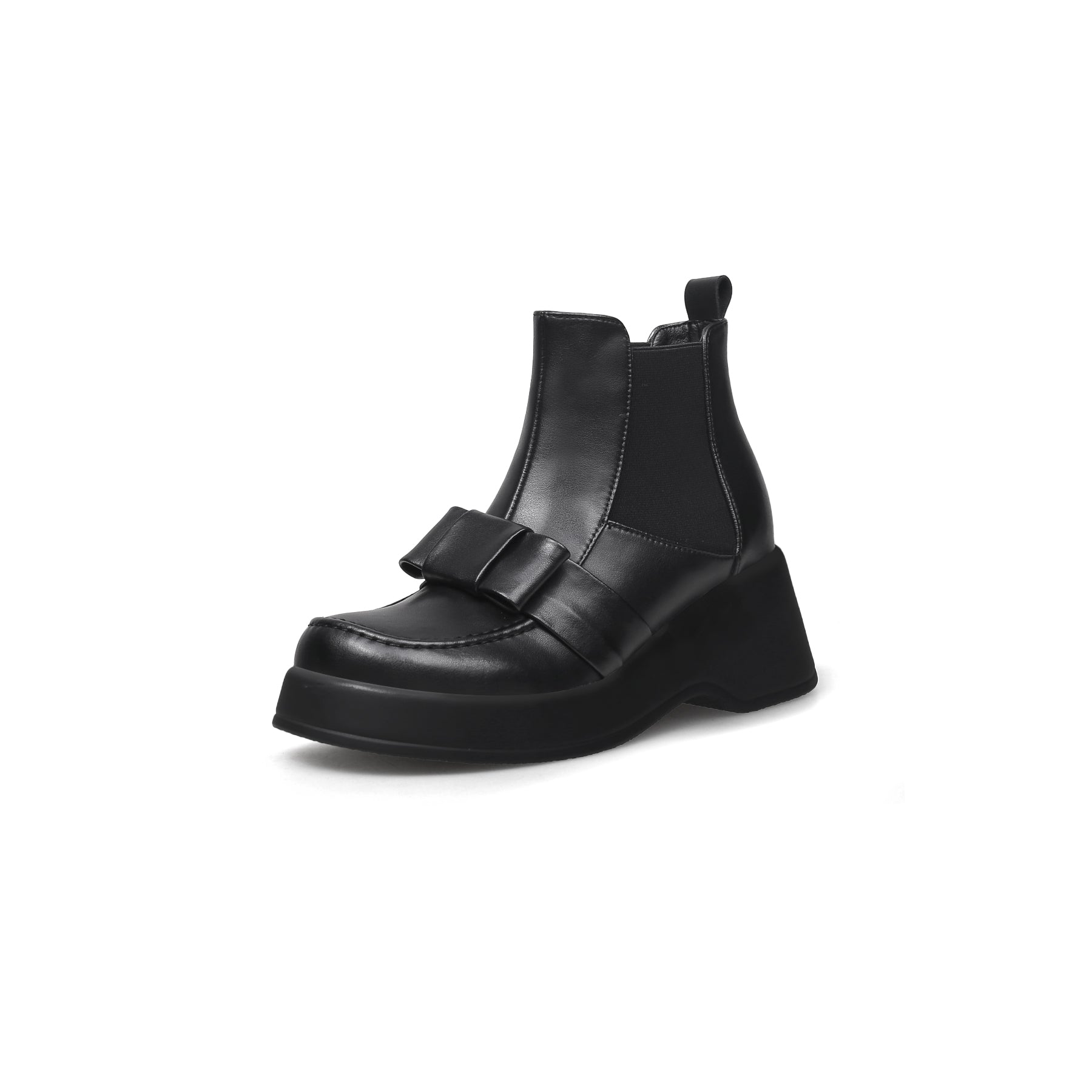 JADY ROSE | BLACK LEATHER TIE BOW CHELSEA BOOT