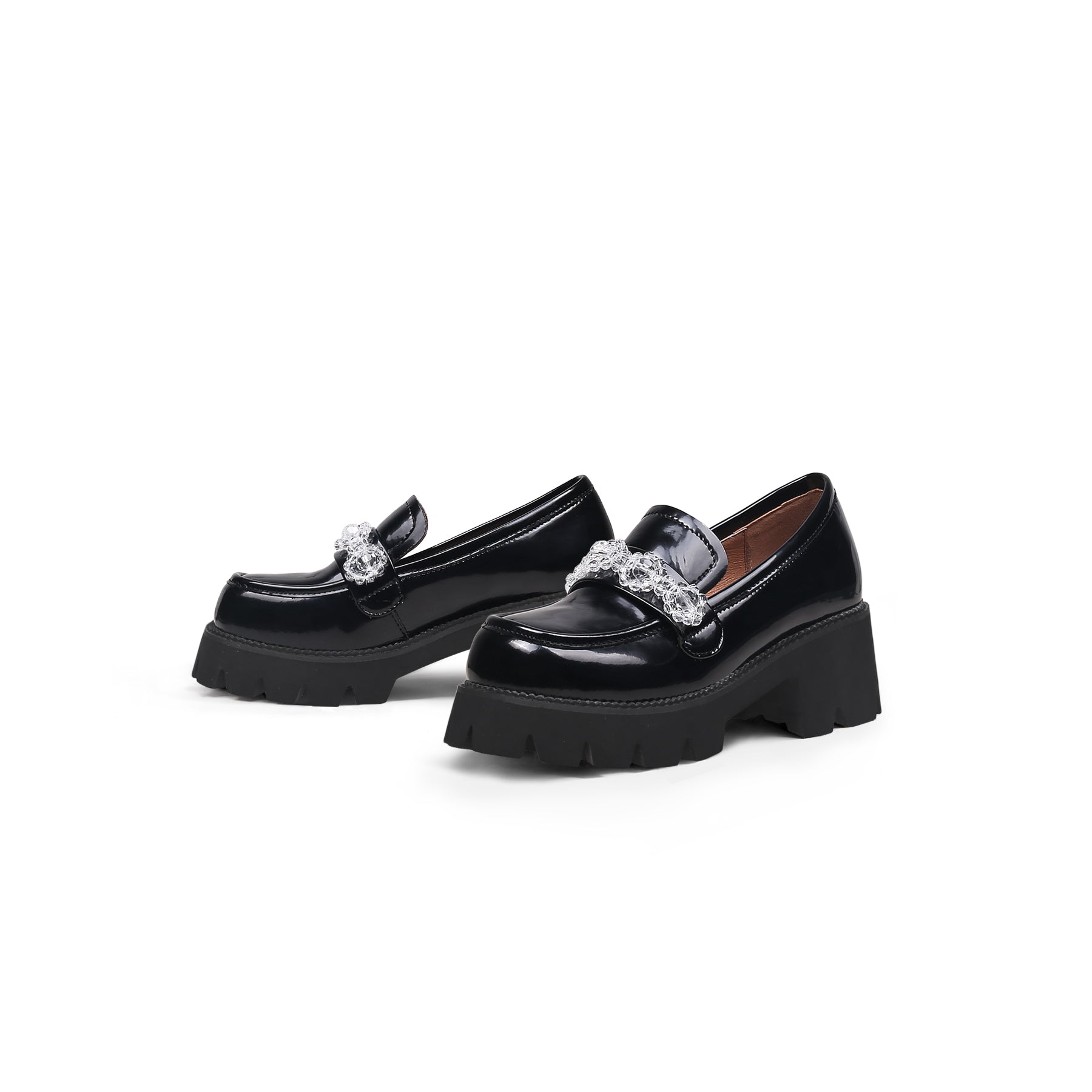 JADYROSE | CRYSTAL DECO GLOSSY LEATHER LOAFER BLACK