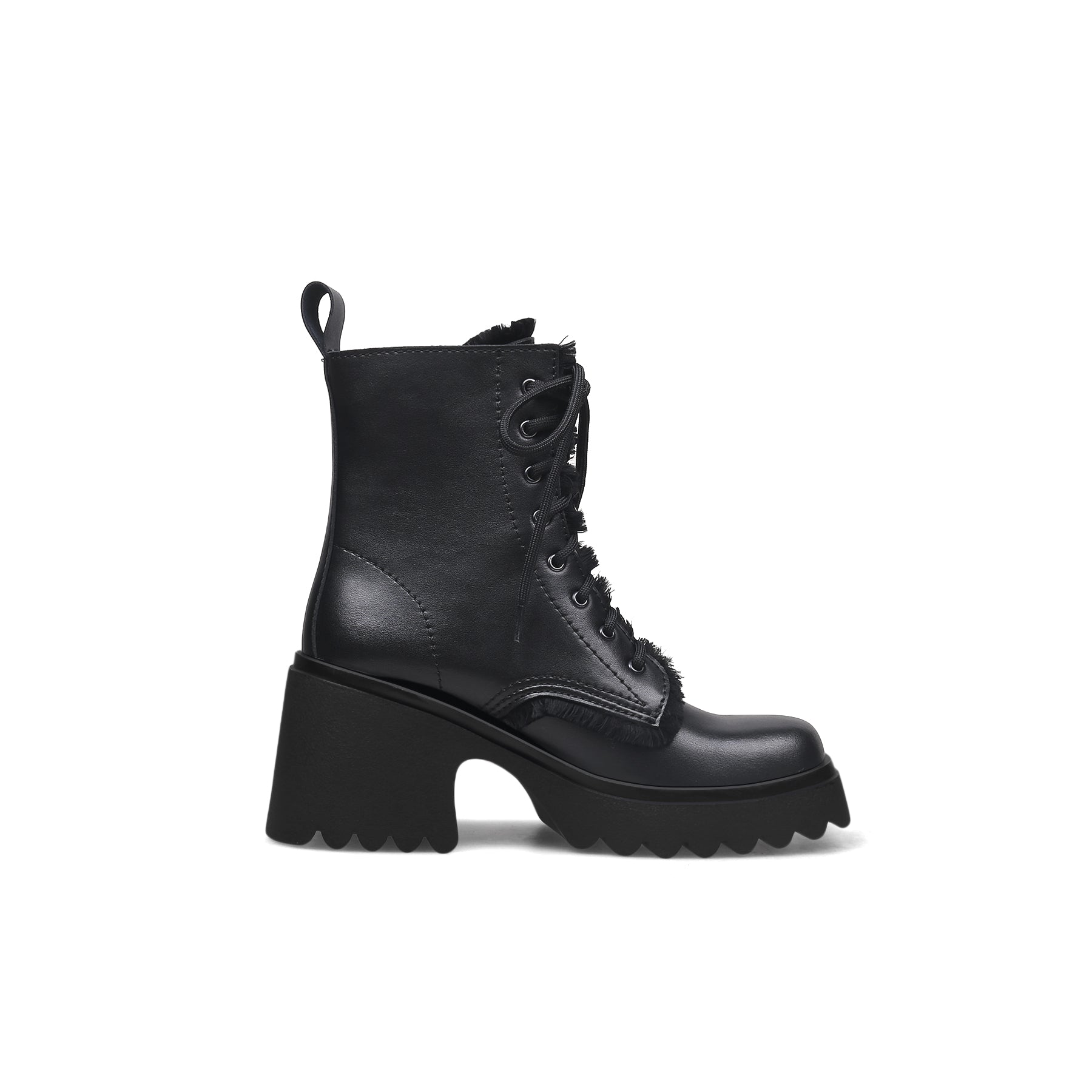 JADY ROSE | BLACK LEATHER MANE TRIM COMBAT BOOT