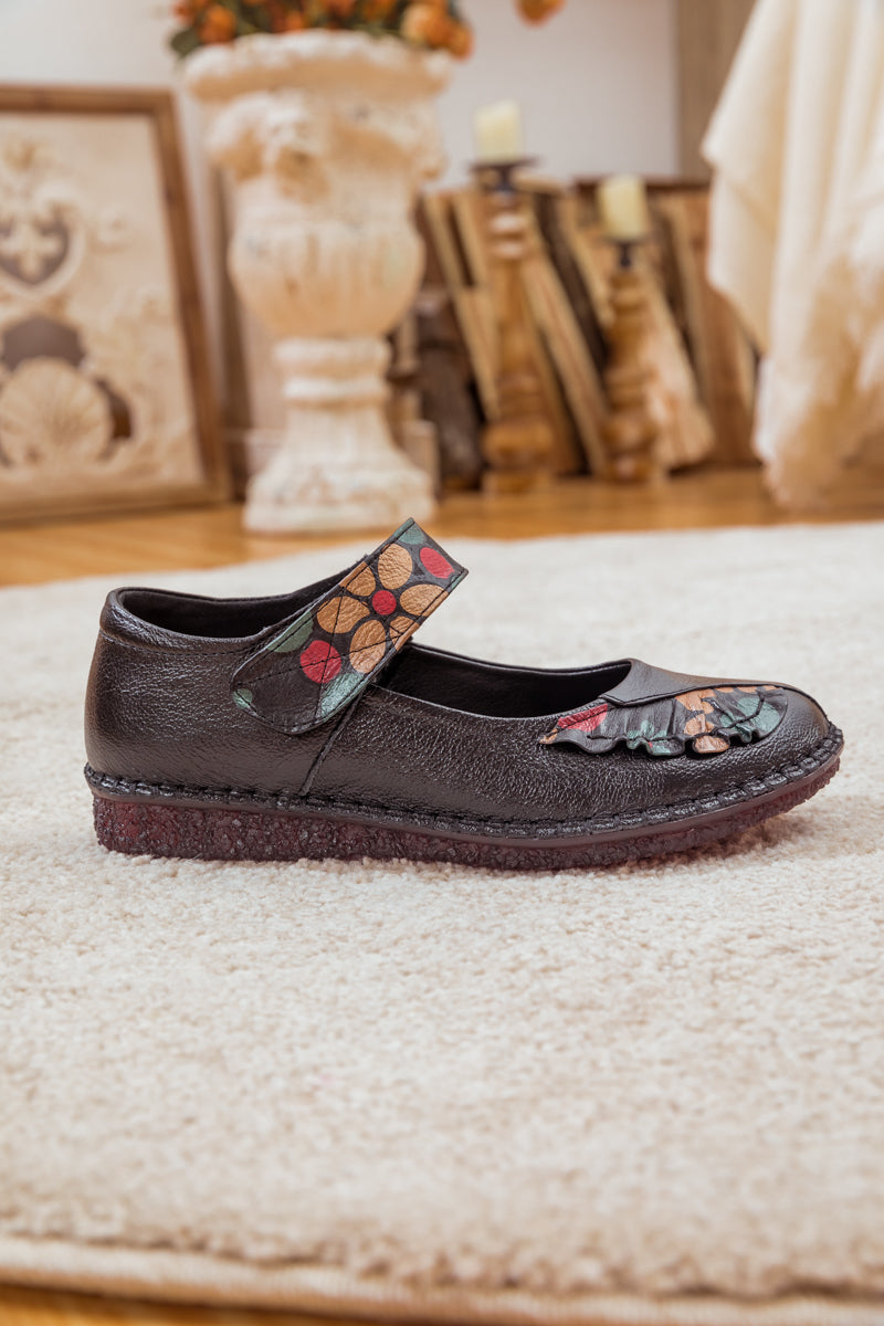 RUMOUR HAS IT| FLORAL PATTERN LEATHER MARY JANE  - BLACK