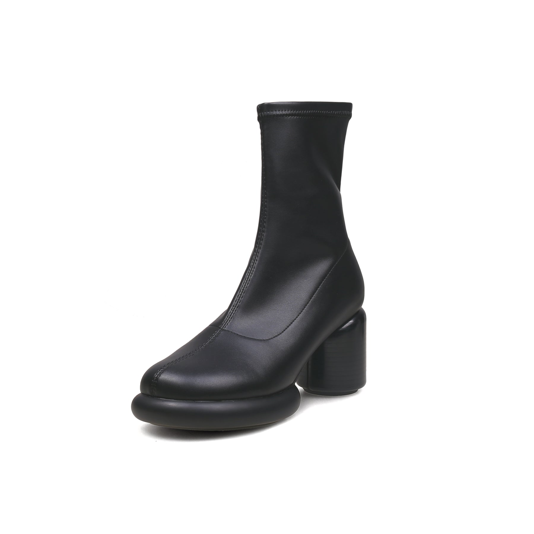 JADY ROSE | BLACK LEATHER BLOCK HEEL SOCK BOOT