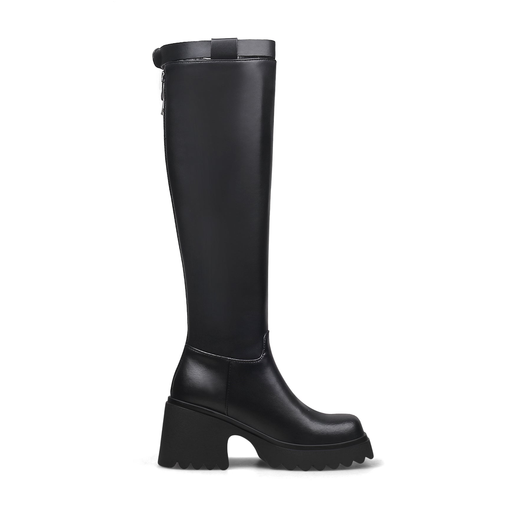 JADY ROSE | LUG SOLE KNEE HIGH LEATHER BOOT - BLACK