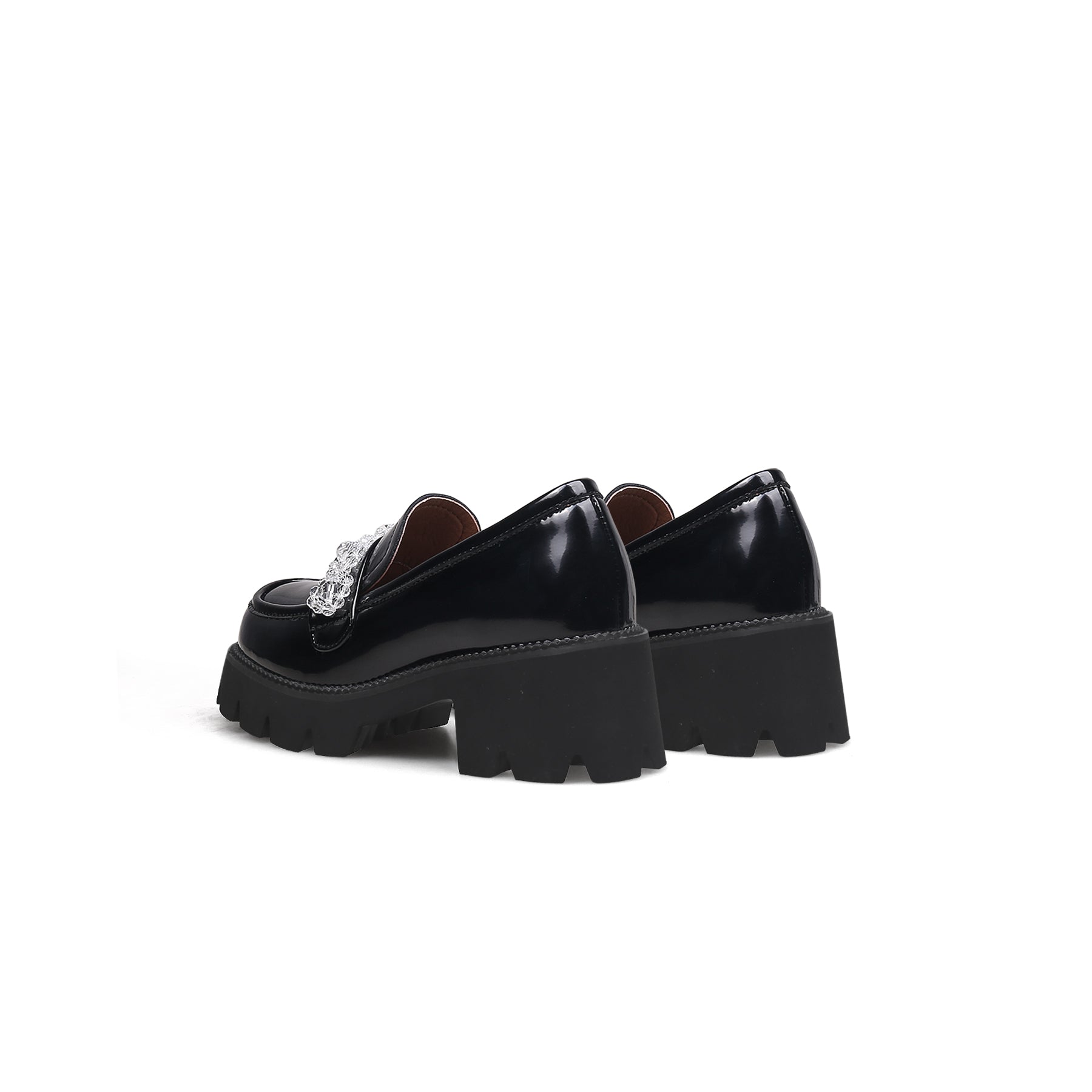 JADYROSE | CRYSTAL DECO GLOSSY LEATHER LOAFER BLACK