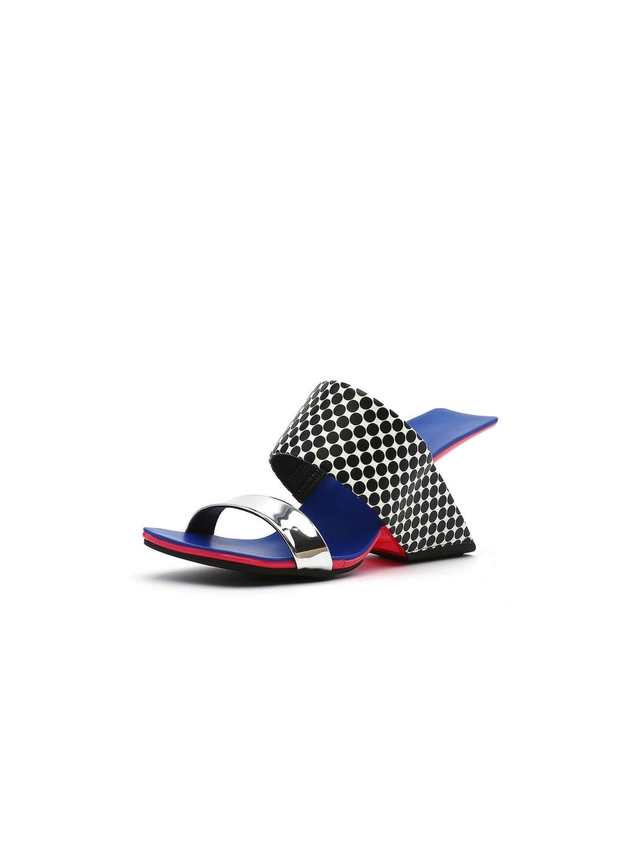 JadyRose | Signature Open-Heel Leather Slide Sandal - Blue Polka Dot