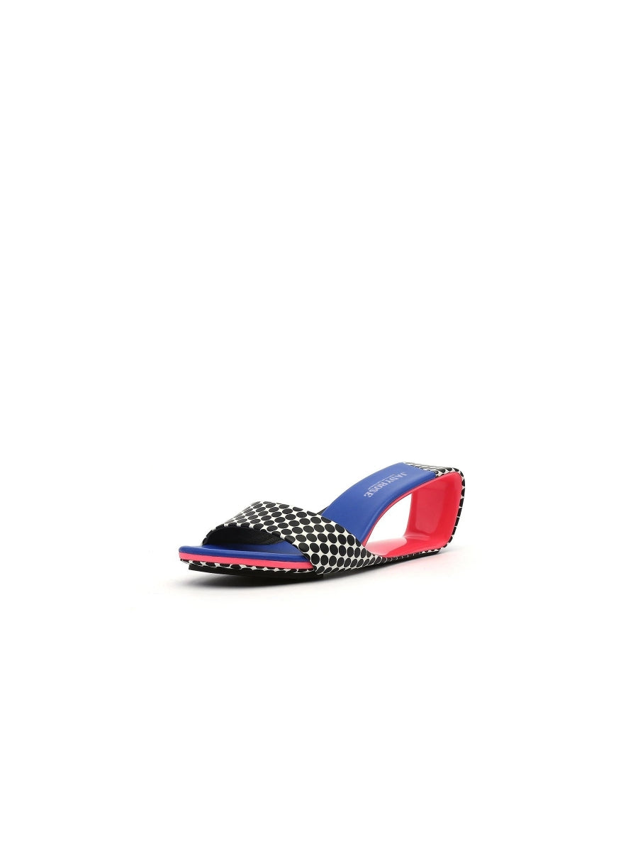 JadyRose | Open Twisted-Heel Leather Slide Sandal - Blue Dot