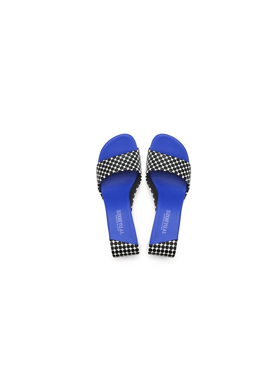 JadyRose | Open Twisted-Heel Leather Slide Sandal - Blue Dot