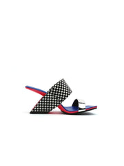 JadyRose | Signature Open-Heel Leather Slide Sandal - Blue Polka Dot