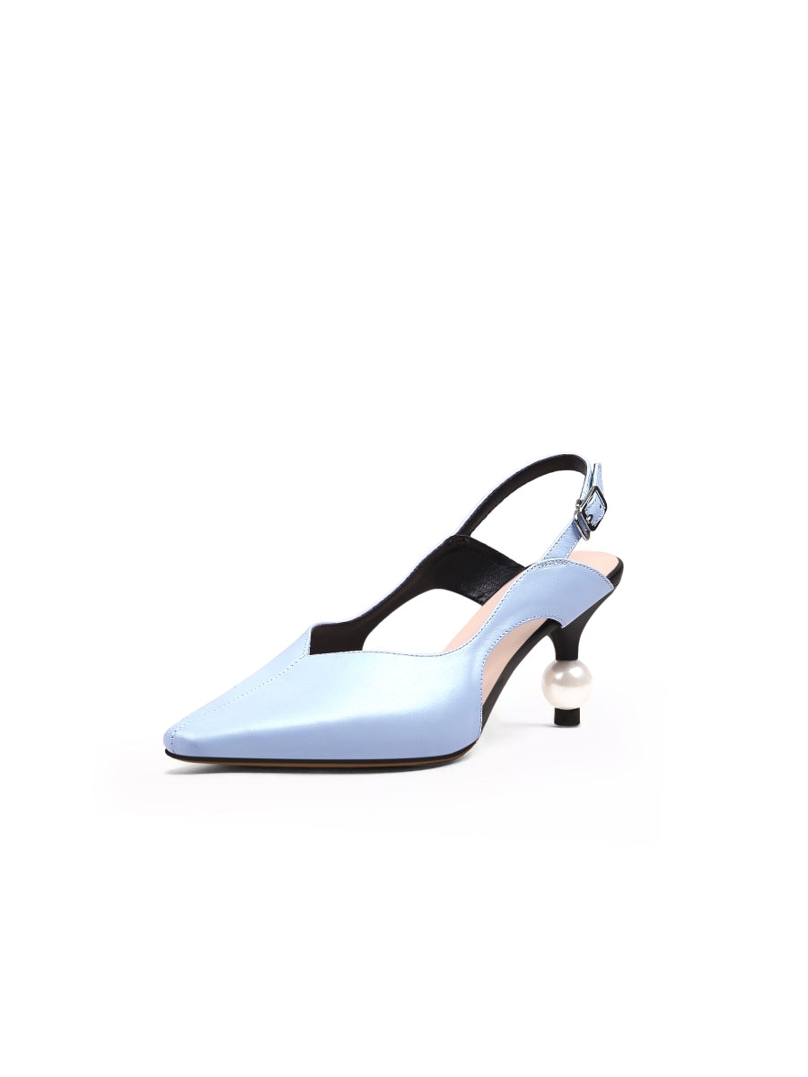 JadyRose | Pearl Kitten Heel Leather Slingback Blue