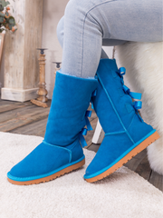 SMAIBULUN Ugg | Tri Ribbon Bow Suede Boots - Blue