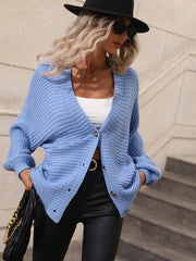 BUTTON UP OVERSIZED KNIT CARDIGAN - BLUE