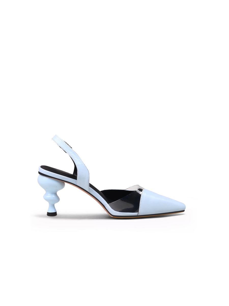 JadyRose | Spiral Kitten Heel  Leather Slingback Blue