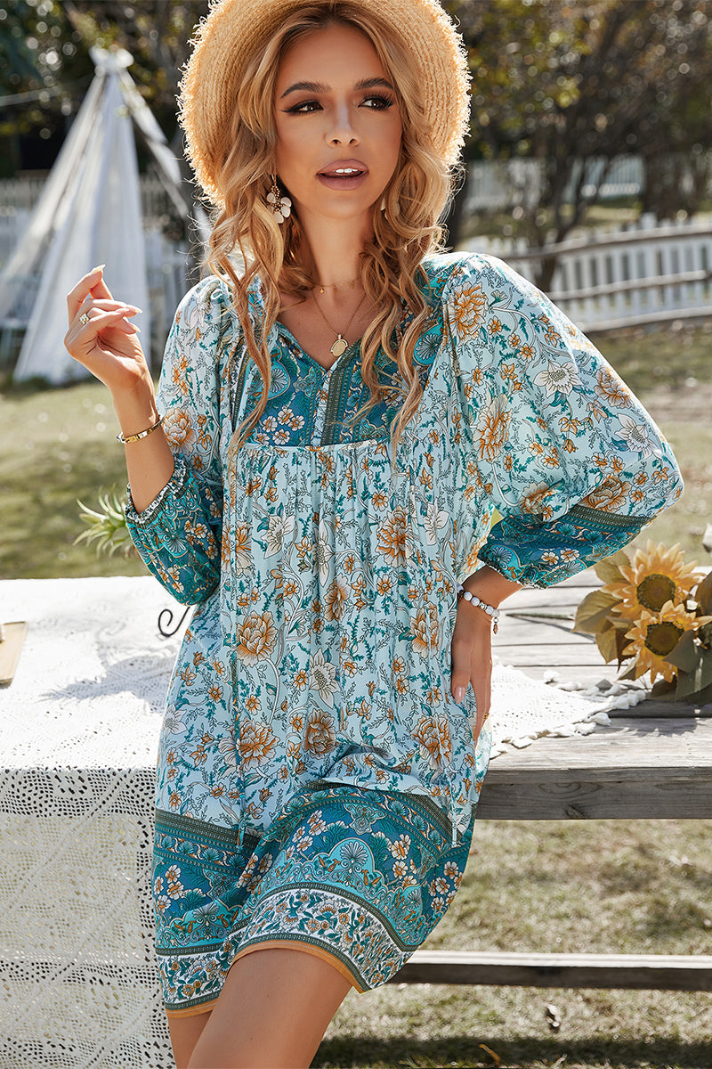 AURINA BOHO DRESS - TURQUOISE