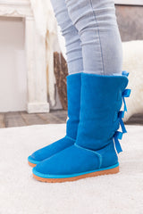 SMAIBULUN Ugg | Tri Ribbon Bow Suede Boots - Blue