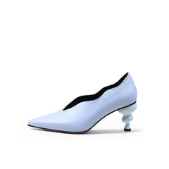 JADY ROSE | SCALLOPED  EDGE KETTLE HEEL LEATHER PUMP - BLUE