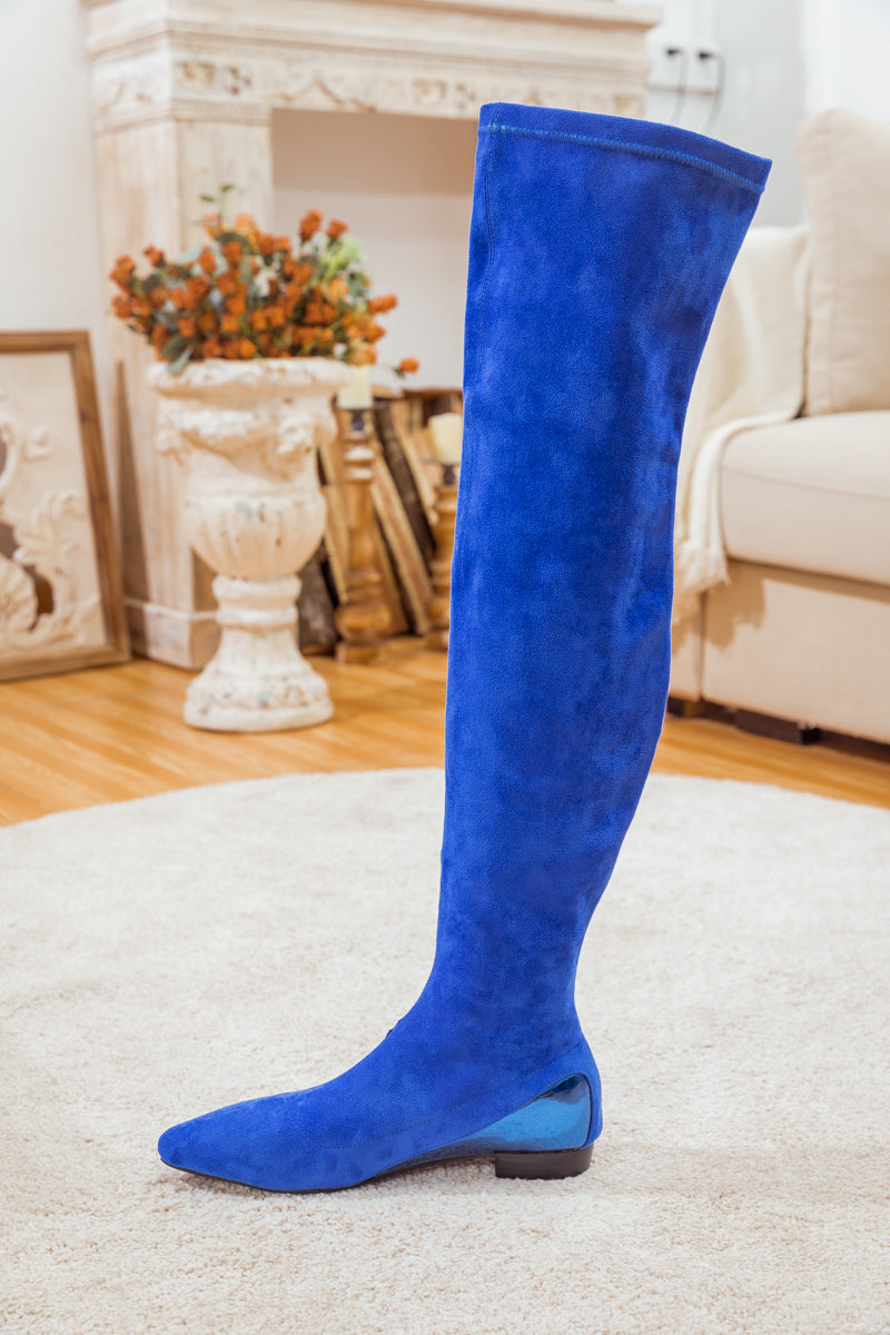 JADY ROSE | BLACK OVER KNEE KNIT SHAFT BOOT SAPPHIRE BLUE