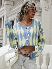 Smaibulun Doll | FELISE Chess Patterned Knit Cardigan - Blue